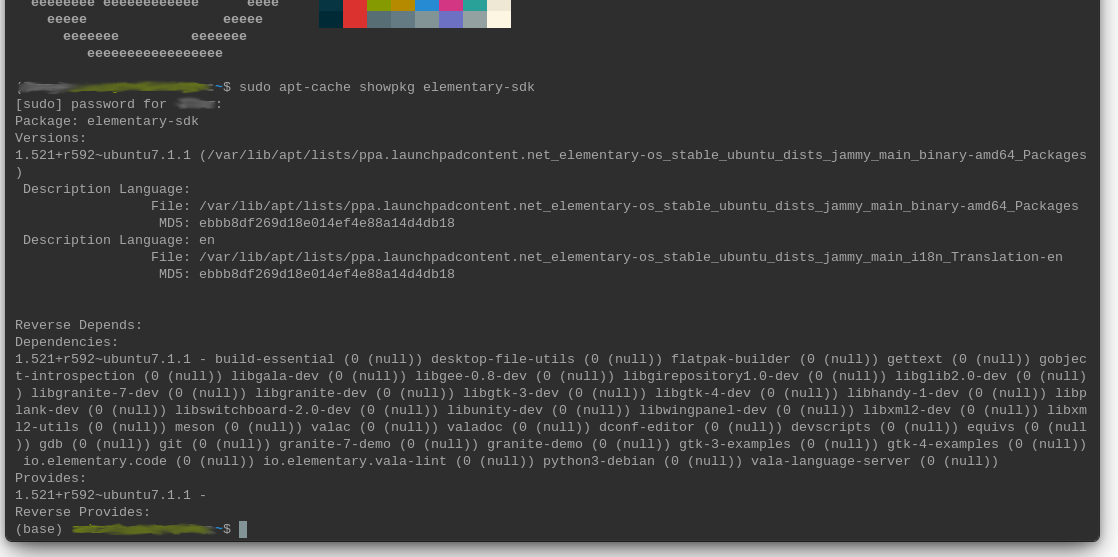 screenshot showing the contents of the elementary-sdk metapackage